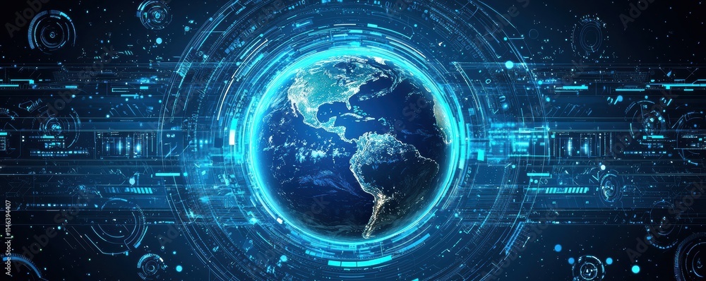 Fototapeta premium Digital Earth with Data Visualizations Over a Futuristic Holographic Interface