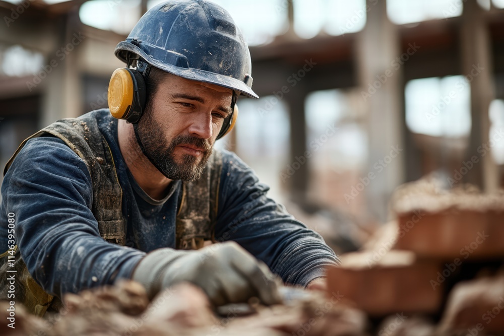 Focused Construction Worker at Work Focused Construction Worker at Work