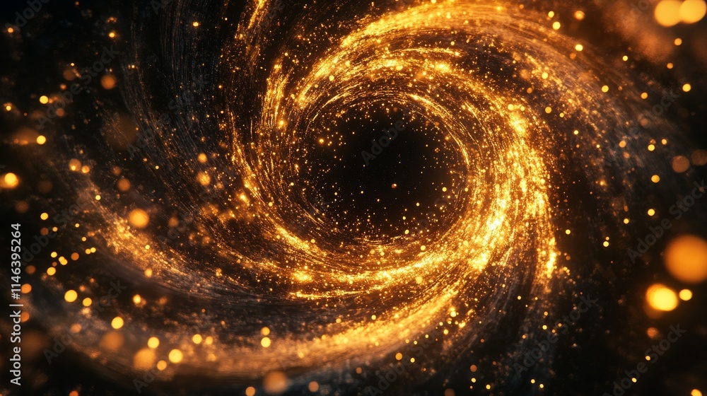a hypnotic, spiraling vortex of flickering, golden embers, enveloped by a streamlined, metallic circular frame, presented against a stark, black expanse a hypnotic, spiraling vortex of flickering, golden embers, enveloped by a streamlined, metallic circular frame, presented against a stark, black expanse