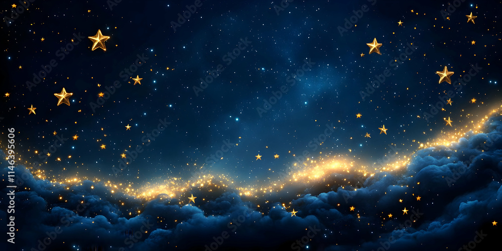 Golden Stars Shine Brightly Above Clouds Golden Stars Shine Brightly Above Clouds
