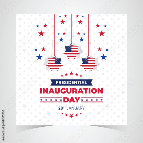 Presidential Inauguration Day Web Banner. Inauguration day January 20 with USA Flag. Day of Patriotic Presidential Inauguration United States of America with Stars and Red Stripes Background