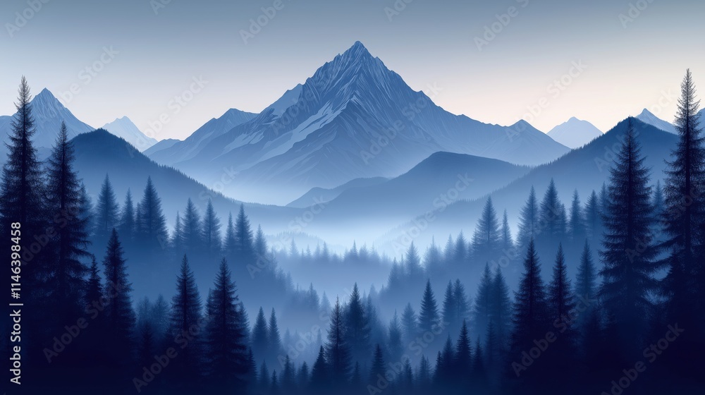 Rocky Mountains, with a forest in the foreground illustration Rocky Mountains, with a forest in the foreground illustration