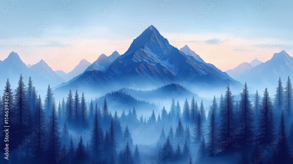 Obraz premium Rocky Mountains, with a forest in the foreground illustration 