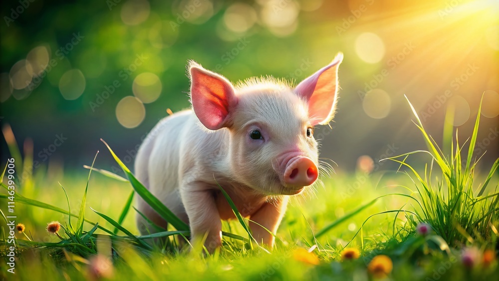 Adorable Piglet Grazing: High-Resolution Photo of a Baby Pig Eating Grass Adorable Piglet Grazing: High-Resolution Photo of a Baby Pig Eating Grass