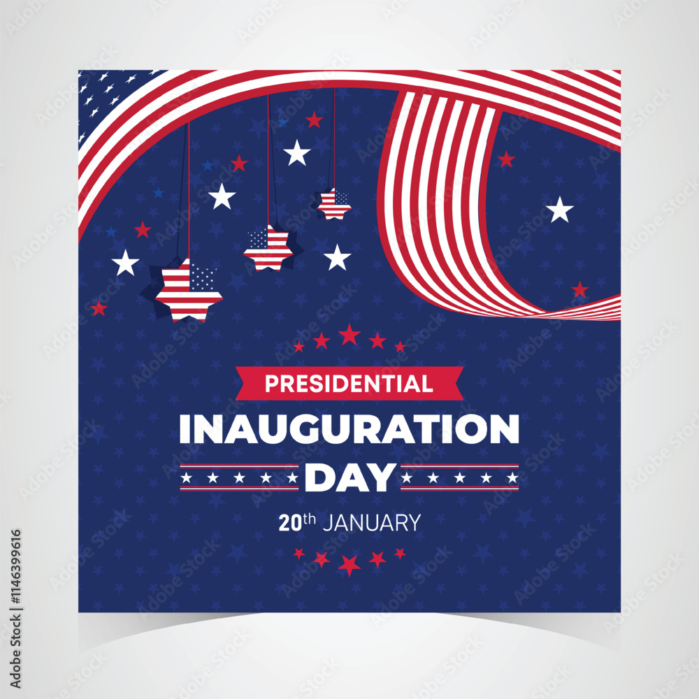 Presidential Inauguration Day Web Banner. Inauguration day January 20 with USA Flag. Day of Patriotic Presidential Inauguration United States of America with Stars and Red Stripes Background Presidential Inauguration Day Web Banner. Inauguration day January 20 with USA Flag. Day of Patriotic Presidential Inauguration United States of America with Stars and Red Stripes Background
