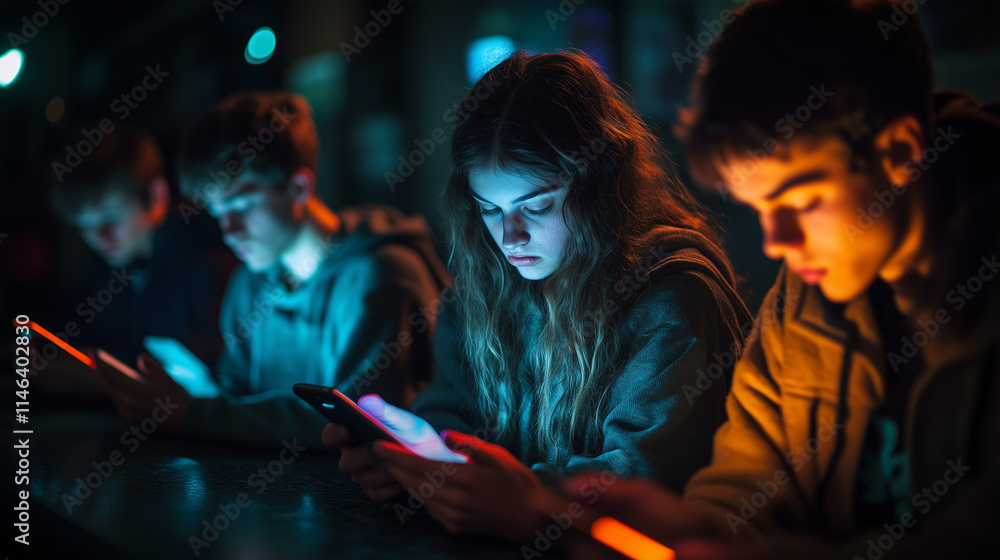 Screen Addiction - Teenagers Addicted to Cell Phones for Digital Lifestyle Concepts
Screen Addiction - Teenagers Addicted to Cell Phones for Digital Lifestyle Concepts