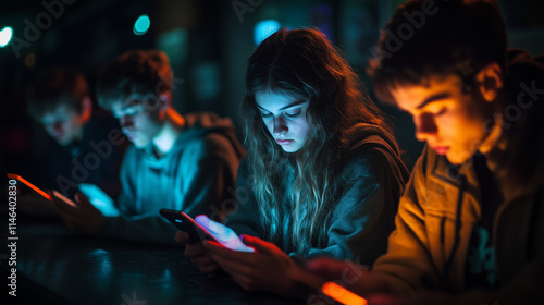 Screen Addiction - Teenagers Addicted to Cell Phones for Digital Lifestyle Concepts