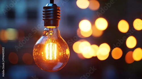 Bright light bulb shining in the dark with bokeh effect