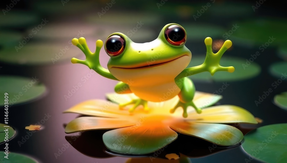 4K HD Wallpapers Playful Frog Character With Exaggerated Features, Jumping Across A Glowing Lily Pad. Desktop Wallpaper HD. HD Backgrounds 4K HD Wallpapers Playful Frog Character With Exaggerated Features, Jumping Across A Glowing Lily Pad. Desktop Wallpaper HD. HD Backgrounds