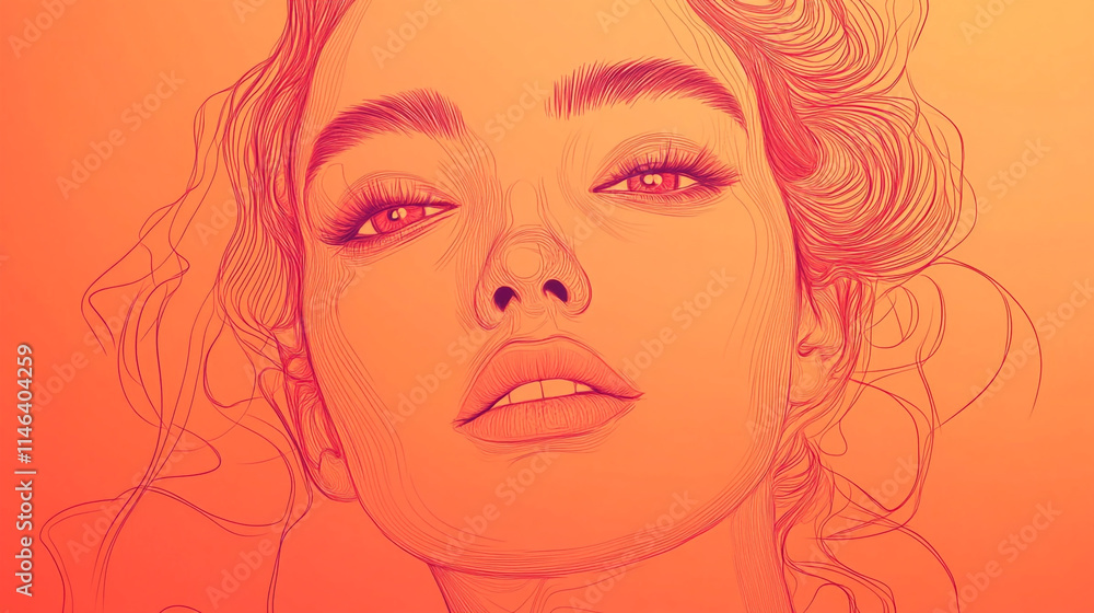 Stunning orange-toned artwork featuring a woman's portrait with flowing hair. Stunning orange-toned artwork featuring a woman's portrait with flowing hair.