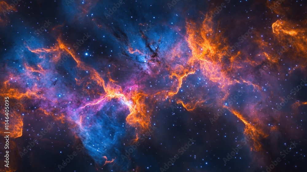 Fototapeta premium A vibrant cosmic scene showcasing colorful nebulae and stars in deep space.