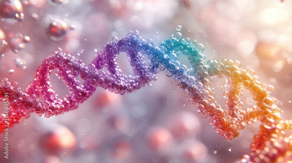 A colorful representation of DNA strands with bubbles, symbolizing genetic science. A colorful representation of DNA strands with bubbles, symbolizing genetic science.