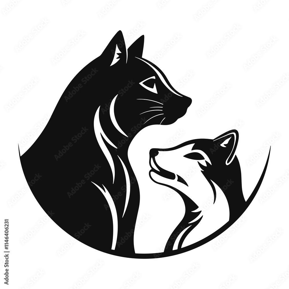 Obraz premium Elegant Silhouette Of A Cat And Dog Vector Illustration