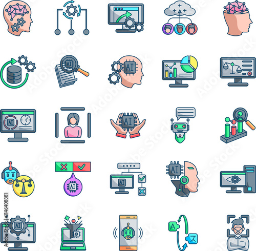 How to use AI 25 icon set in lineal color style