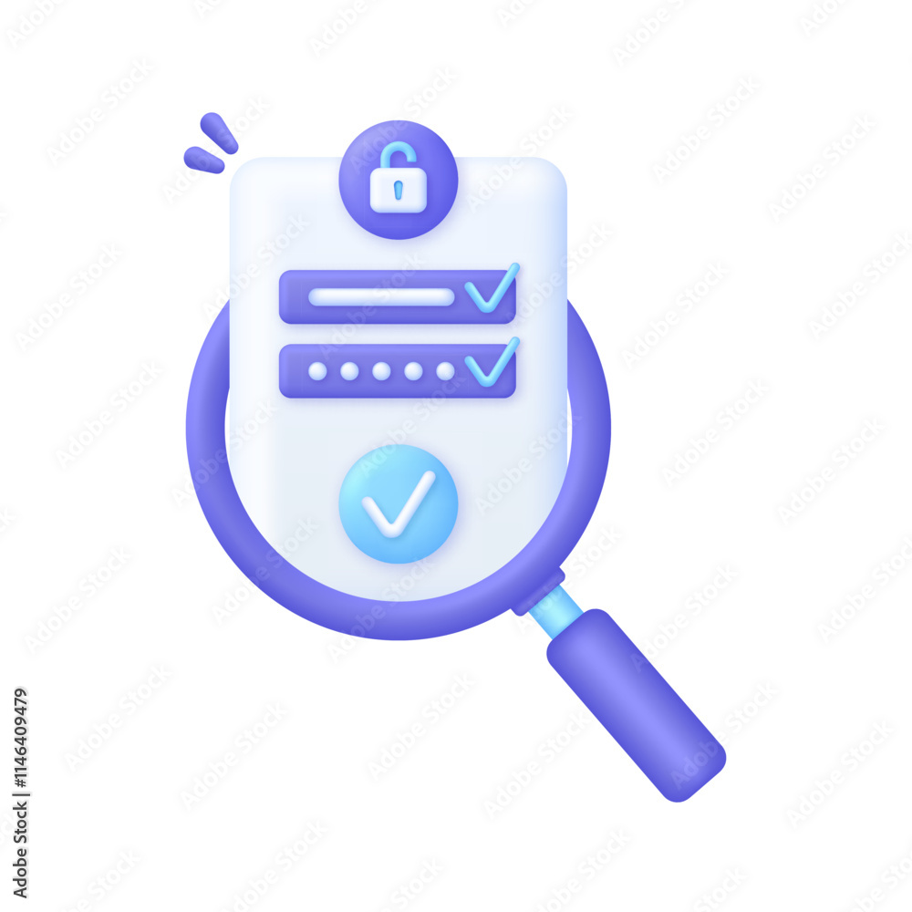 3D Correct Password and magnifying glass. Personal data protection on the internet. Incorrect and correct data entering. 3D Correct Password and magnifying glass. Personal data protection on the internet. Incorrect and correct data entering.