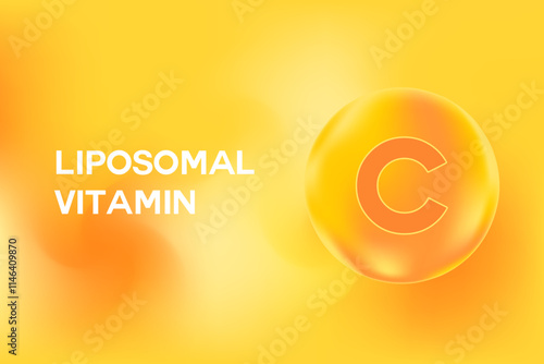 Liposomal vitamin C supplement product background with glowing 3D molecule icon or golden capsule, watercolor gradient banner with flowing bubbles splash. Great for nutrition, beauty promotion