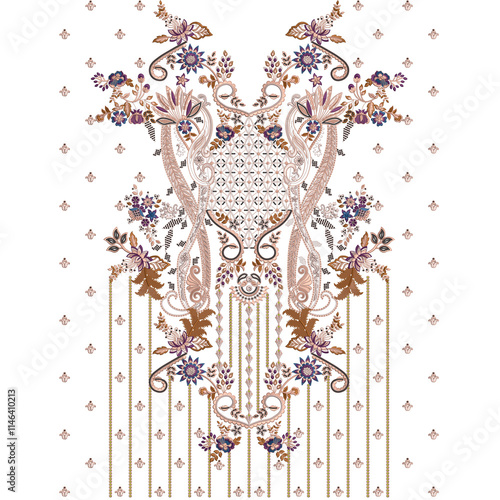 All over asian floral embroidery design for digital and textile print on fabric.