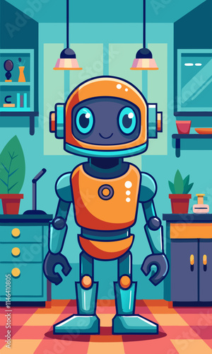 Friendly robot assisting humans with cooking, cleaning, and organizing tasks in a modern home setting