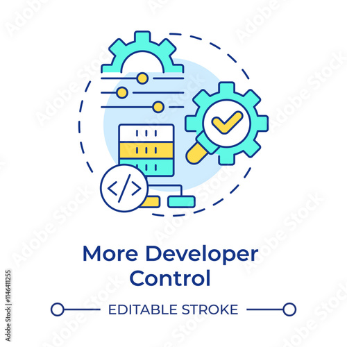More developer control multi color concept icon. Choosing data sources and parameters. Benefit of RAG services. Round shape line illustration. Abstract idea. Graphic design. Easy to use in article