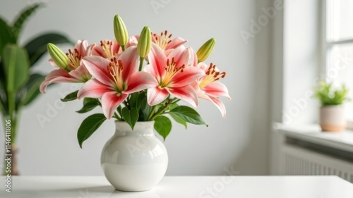 Wallpaper Mural A bouquet of lilies stands in a white vase on a table in the room Torontodigital.ca