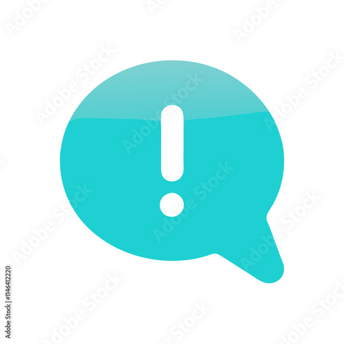 Glossy speech bubble icon with exclamation mark in vibrant teal color