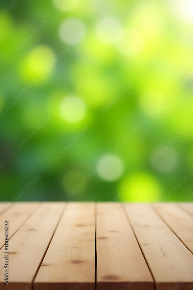 A minimalist wooden table surface stands out against a soft, blurred backdrop of vibrant fresh green foliage._00002_ A minimalist wooden table surface stands out against a soft, blurred backdrop of vibrant fresh green foliage._00002_