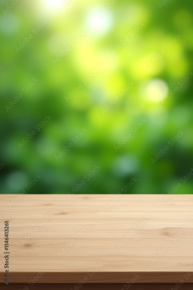 A minimalist wooden table surface stands out against a soft, blurred backdrop of vibrant fresh green foliage._00001_ A minimalist wooden table surface stands out against a soft, blurred backdrop of vibrant fresh green foliage._00001_