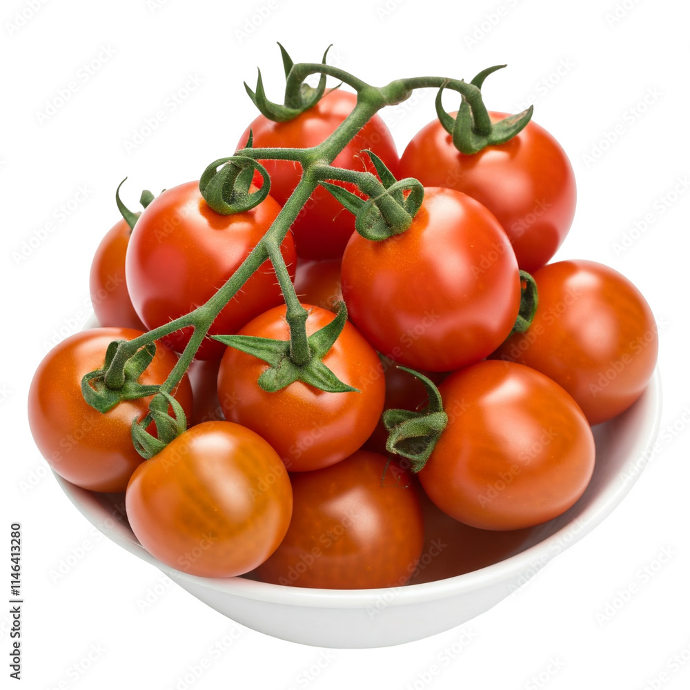 A bowl of cherry tomatoes on the vine A bowl of cherry tomatoes on the vine