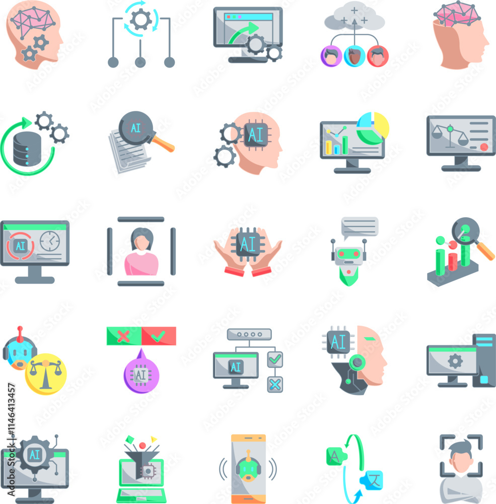 How to use AI 25 icon set in flat color style How to use AI 25 icon set in flat color style