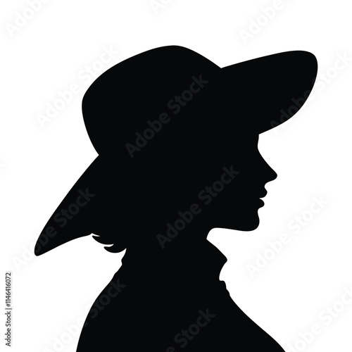 A lady wearing a hat silhouette isolated on a transparent background