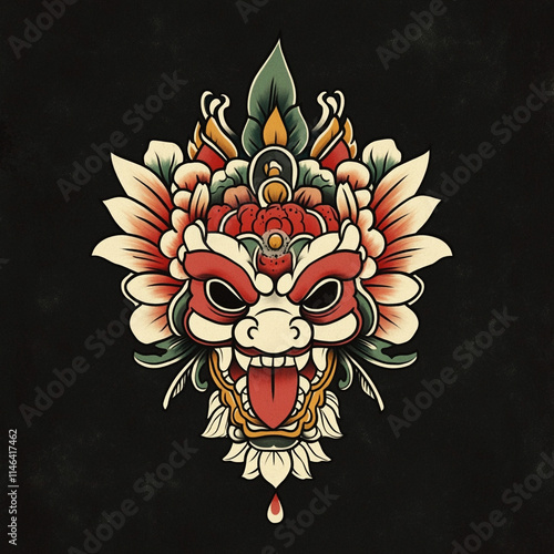 Tengu Mask tattoo flash illustration photo