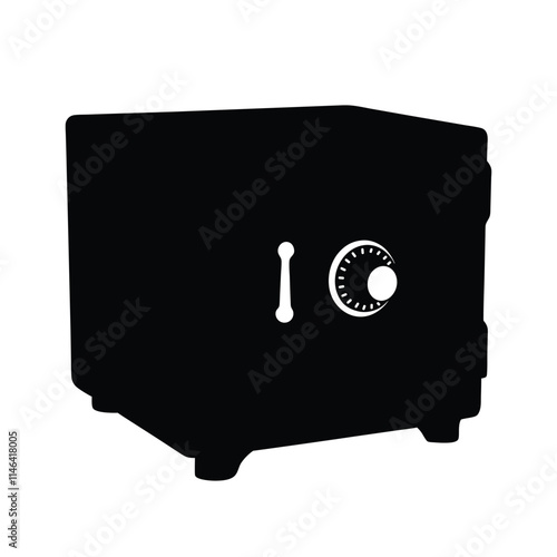 Secure box with a combination lock black silhouette isolated on a white background photo