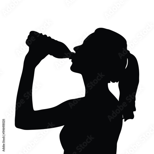 Woman drinking water black silhouette isolated on a transparent background
