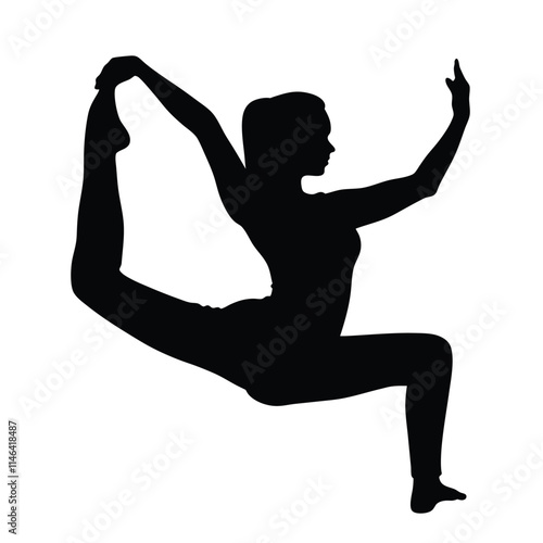 Woman practicing yoga black silhouette isolated on a transparent background