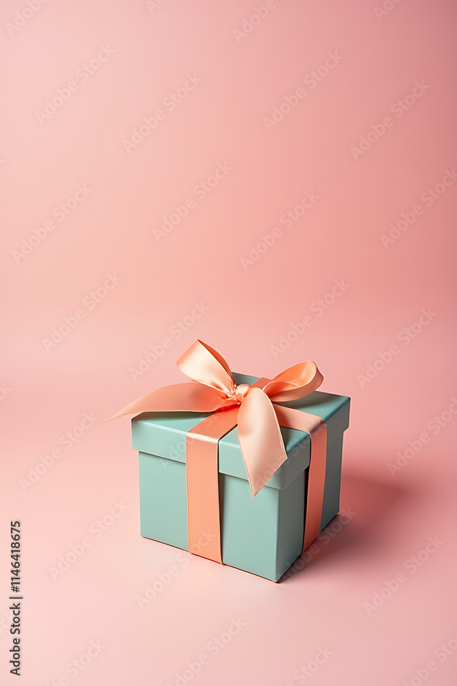 Obraz premium A colorful gift box sits on a soft pastel colored background suitable for both anniversary and Christmas celebrations._00001_