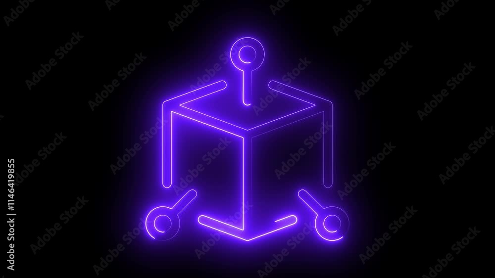 Technology icon animation by purple color neon on black background. Technology icon animation by purple color neon on black background.