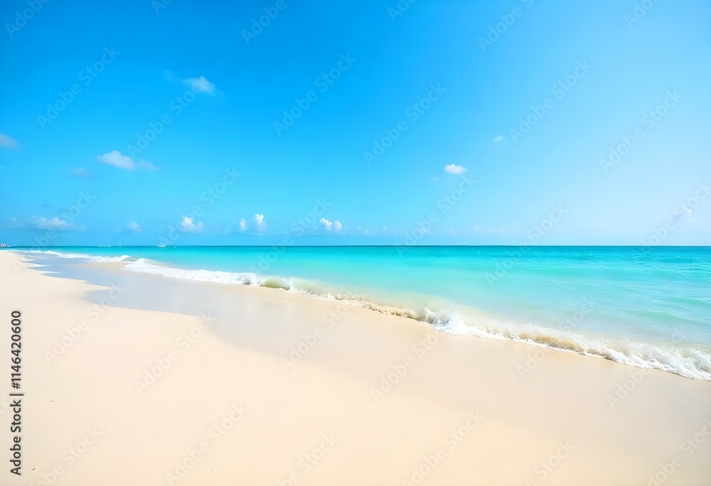 A sandy beach with a clear blue ocean and sky in the background A sandy beach with a clear blue ocean and sky in the background