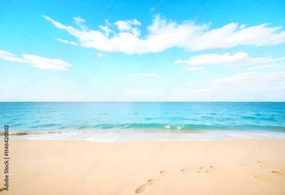 A sandy beach with a clear blue ocean and sky in the background A sandy beach with a clear blue ocean and sky in the background