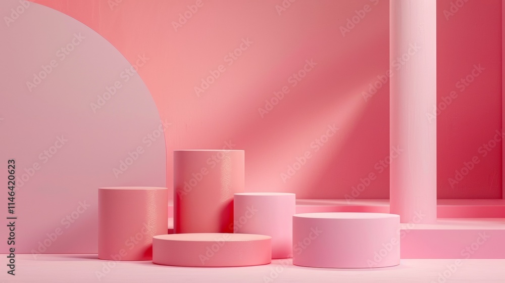 Pink geometric shapes with soft shadows on a backdrop Pink geometric shapes with soft shadows on a backdrop