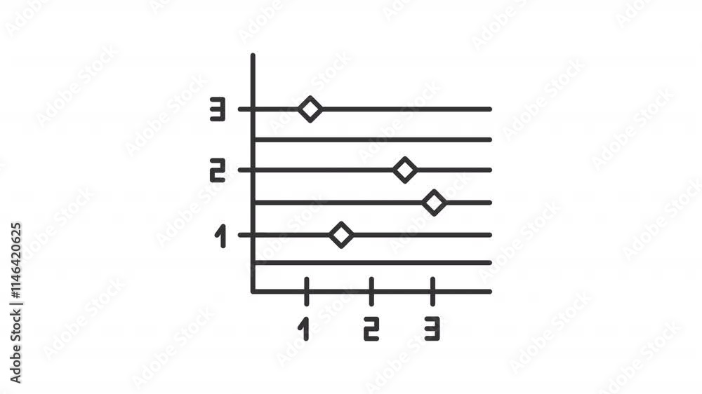 Animated point and figure chart icon. Scatter chart elements motion