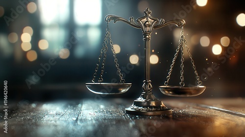 Antique scales of justice made from metal, symbolizing law and balance imagine photorealistic portrait,