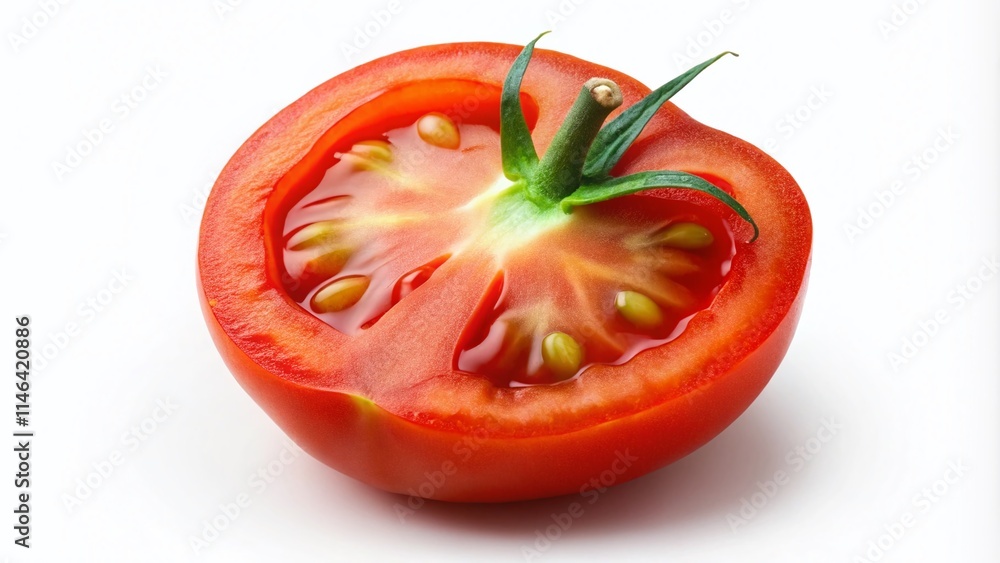 Aerial View Tomato Slice, Isolated White Background, High-Resolution Food Photography, Clipping Path, Full Depth of Field Aerial View Tomato Slice, Isolated White Background, High-Resolution Food Photography, Clipping Path, Full Depth of Field