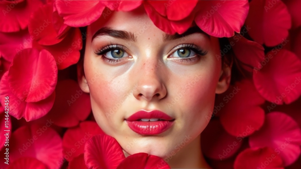 beautiful girl face covered with rose petals beautiful girl face covered with rose petals