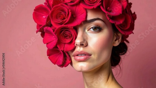 Wallpaper Mural beautiful girl face covered with rose petals Torontodigital.ca