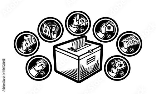 Download Ballot Box Line  Icons Vector Illustration . This Design Concept Isolated Premium Vector. 