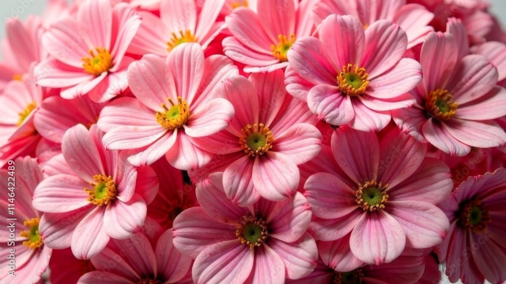 A huge pile of different pink flowers lie on the table A huge pile of different pink flowers lie on the table