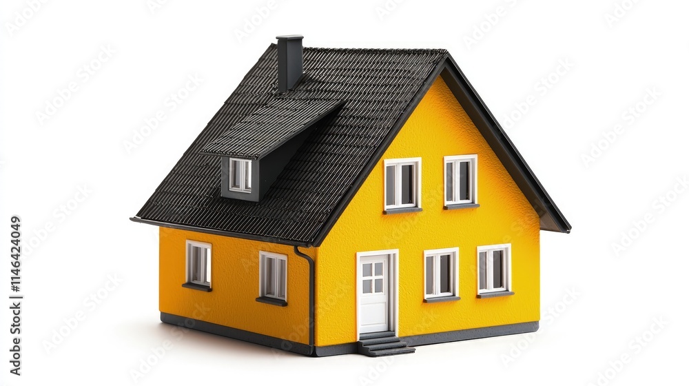Yellow house model with dark roof, isolated. Yellow house model with dark roof, isolated.