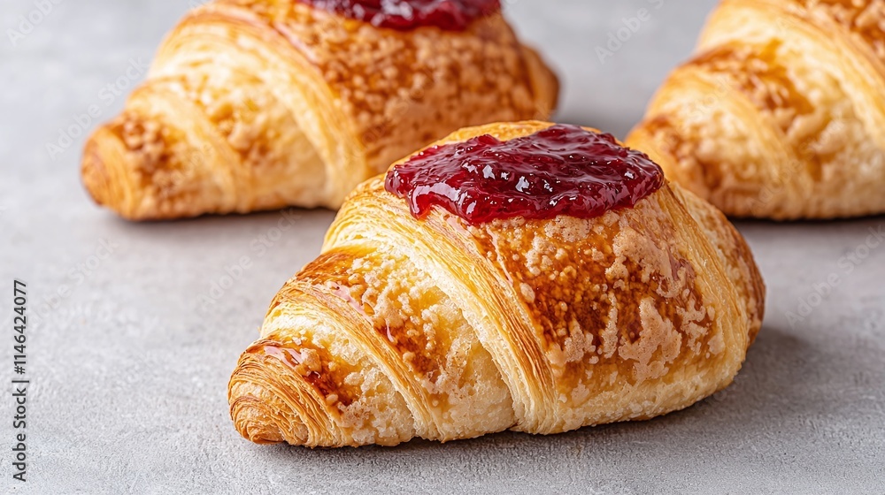 Delicious Croissants with Sweet Raspberry Jam Topping Delicious Croissants with Sweet Raspberry Jam Topping