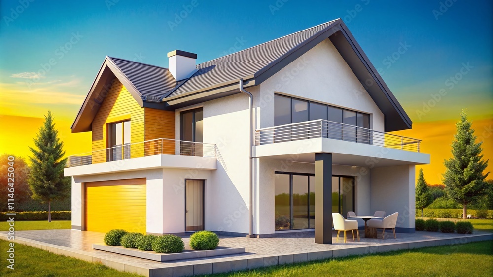 AI Generated Image: Modern White & Gray House, Yellow Studio Background, Candid Photography AI Generated Image: Modern White & Gray House, Yellow Studio Background, Candid Photography
