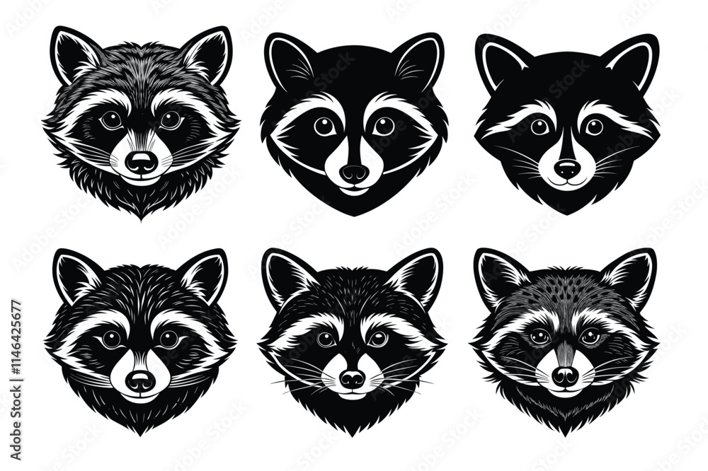 Raccoon head silhouette vector illustration Raccoon head silhouette vector illustration